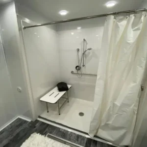 Interior layout of portable public bathroom with modern design