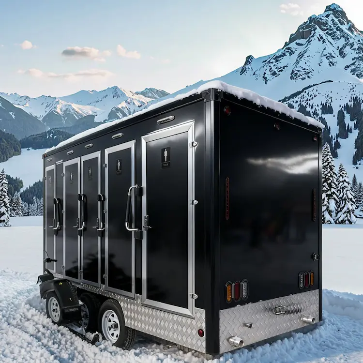 2-Stall Luxury Mobile Restroom & Shower Trailer, Steel, 750L Tanks